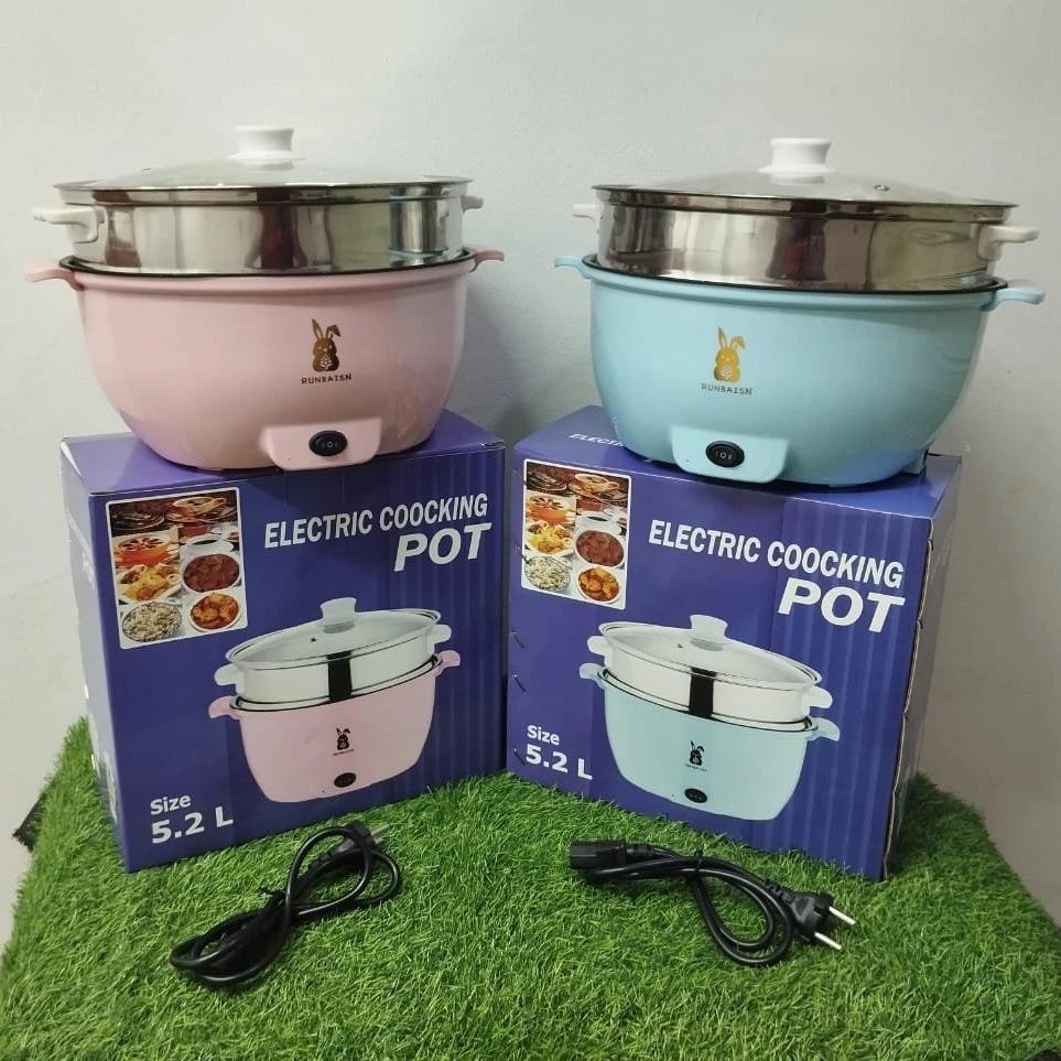 RUNBAISN 5.2L Electric Multi-Cooker & Hot Pot – Non-Stick Portable Electric Cooker with Steamer Tray, 2 Heating Modes for Rice, Noodles, Soup & Daily Cooking